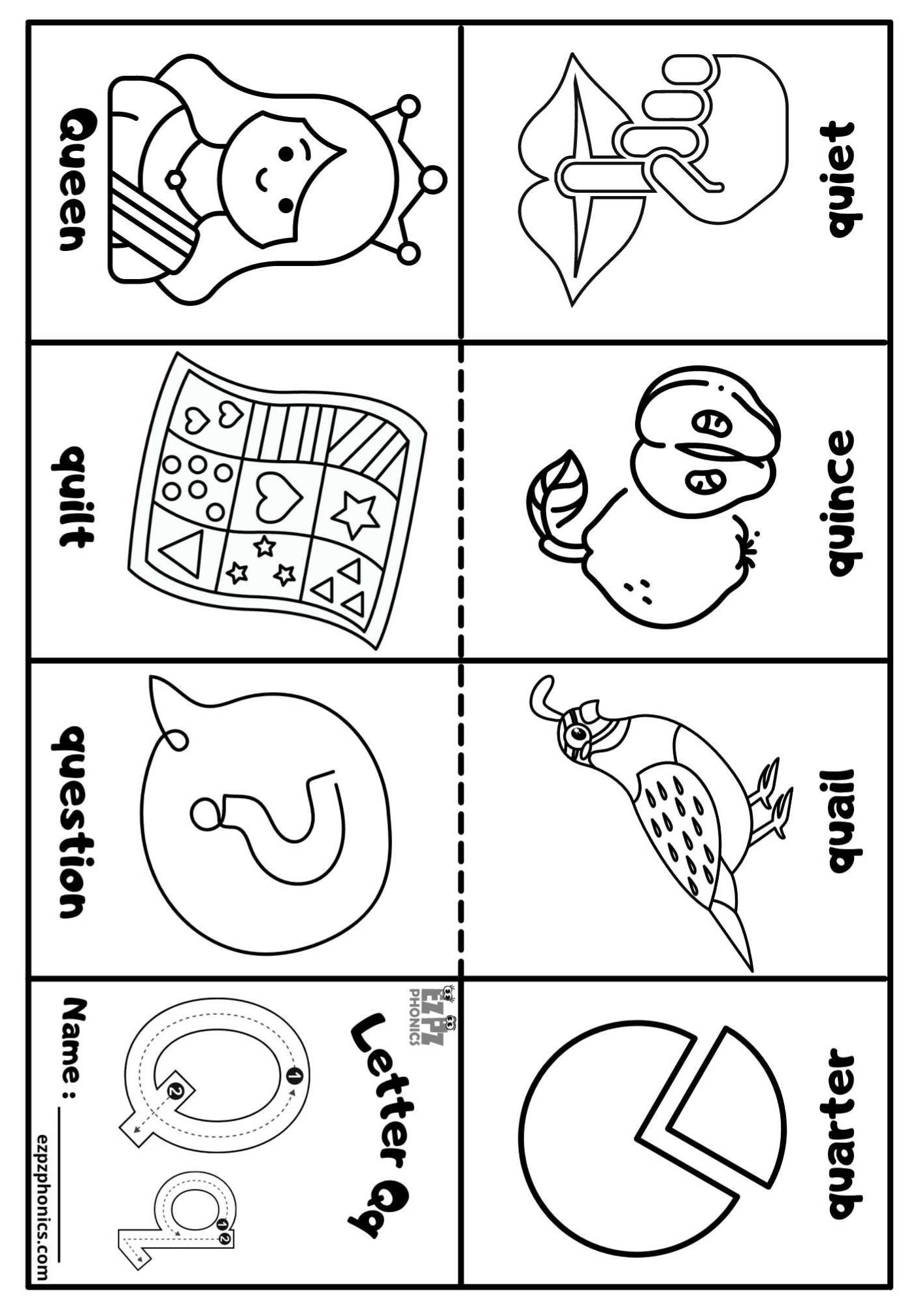 Letter Q Mini Coloring Book Free Printable PDF - ezpzphonics.com